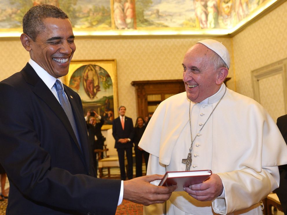 Barack Obama e Papa Francesco durante una visita del presidente americano al Vaticano, 27 marzo 2014