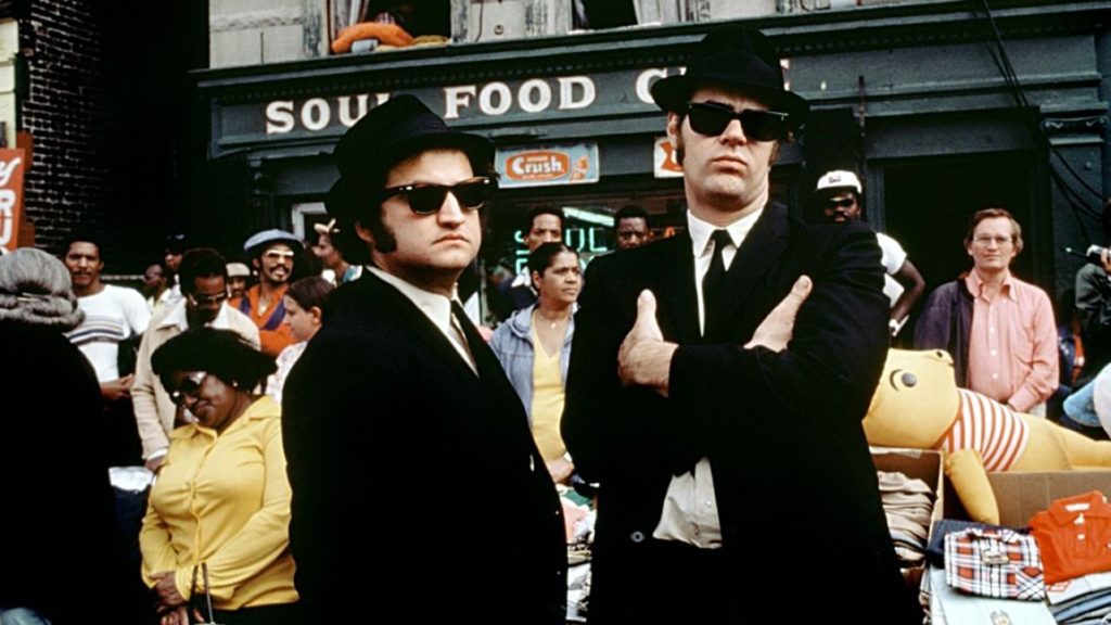 John Belushi e Dan Aykroyd  sul set del film Blues Brothers